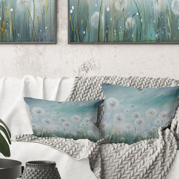 Dandelion Field Breeze III - Flower Field Throw Pillow